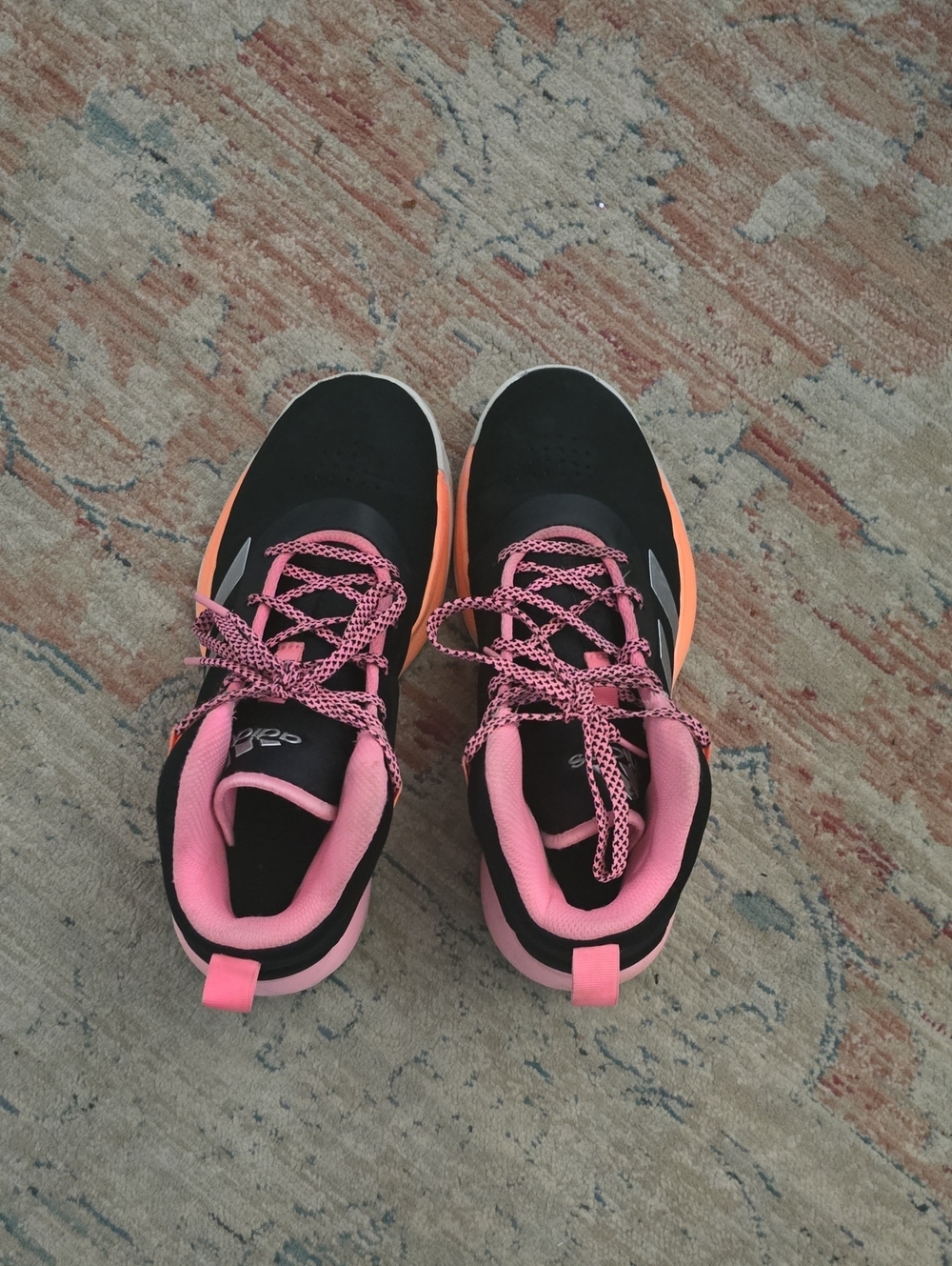 adidas Black and Pink Athletic Sneakers with Orange Accents